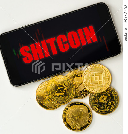 Shit coin on cryptocurrency trading app screen. Shit coin on cryptocurrency trading app screen. 93532252