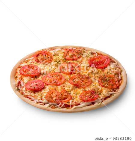 Pizza with cheese and tomato isolated on white background. Pizza margarita top view. 93533190