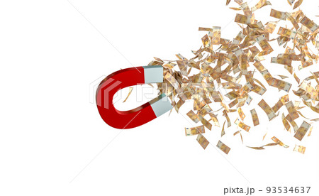 magnet attracts euro money isolated on white. 93534637