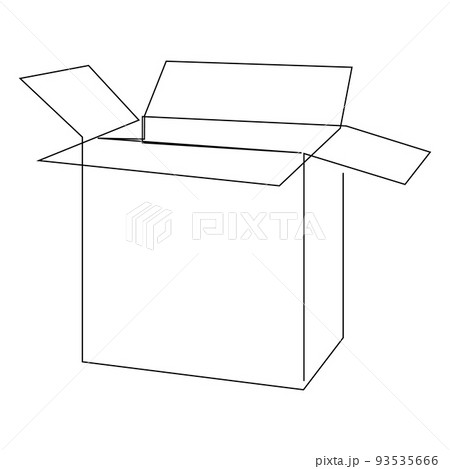 A cardboard box drawing by one continuous line on a white background. Single line draw. Vector illustration. A cardboard box drawing by one continuous line on a white background. Single line draw. Vector illustration. 93535666