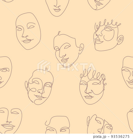 Seamless pattern with one single line drawings of female face Seamless pattern with one single line drawings of female face 93536275