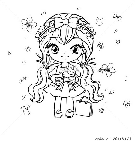 cartoon cute baby girl princess doodle cute anime coloring page cute illustration character clip art 93536373