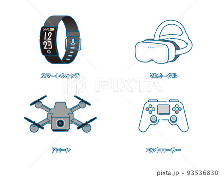 スマート家電とドローンのシンプルなイラストのイラスト素材