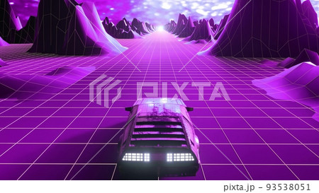 Retrowave 80s style sci-fi car background. 3d illustration Retrowave 80s style sci-fi car background. 3d illustration 93538051