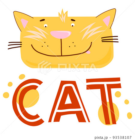Design print of funny yellow. Nursery print with cat and lettering. Vector illustration isolated Design print of funny yellow. Nursery print with cat and lettering. Vector illustration isolated 93538107