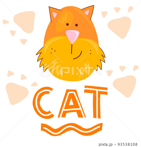 Design print of funny yellow. Nursery print with cat and lettering. Vector illustration isolated  93538108