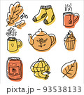 Autumn scrapbook bundle, cozy fall icons or stickers with mug, cup, kettle, cakes 93538133