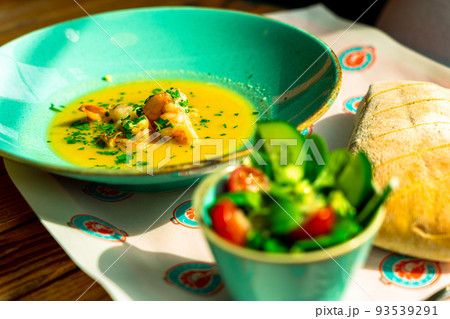 Thai food shrimp soup. Tom yam kung spicy thai soup with shrimp, seafood. Famous traditional Thai food. Thai food shrimp soup. Tom yam kung spicy thai soup with shrimp, seafood. Famous traditional Thai food. 93539291