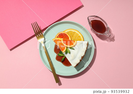 Concept of tasty food with pie with meringue, top view 93539932