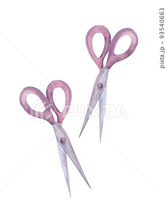 Watercolor illustration of scissors. Perfect for print design, salon design or your workshop 93540663