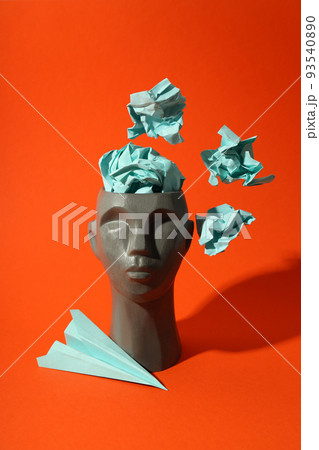 Concept of problems with memory, amnesia disease on orange background Concept of problems with memory, amnesia disease on orange background 93540890