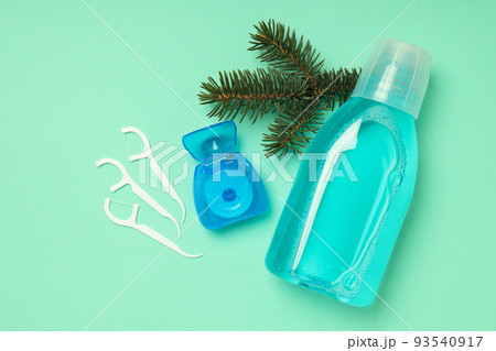Concept of tooth or oral care, top view 93540917