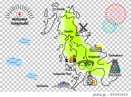 長崎縣觀光景點手繪簡單線描圖 93541433