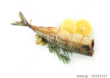 Tasty smoked mackerel isolated on white background Tasty smoked mackerel isolated on white background 93541557