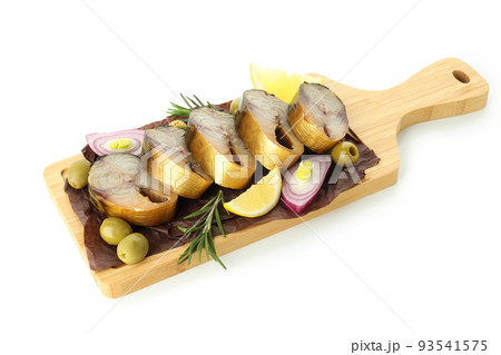 Tasty smoked mackerel isolated on white background Tasty smoked mackerel isolated on white background 93541575