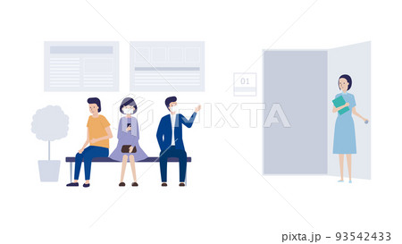 病院で診察の順番を待つ人々のイラスト素材 93542433