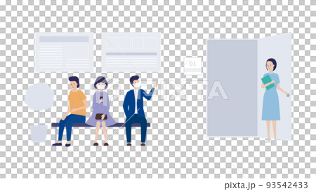 病院で診察の順番を待つ人々のイラスト素材 93542433