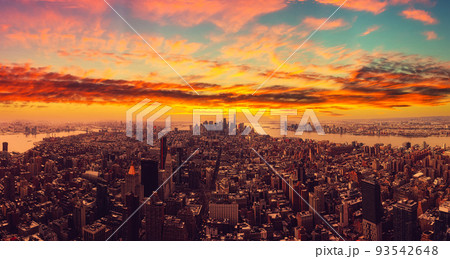 The New York City USA .Manhattan downtown and New Jersey skyline skyscrapers at sunset. Extreme Panorama The New York City USA .Manhattan downtown and New Jersey skyline skyscrapers at sunset. Extreme Panorama 93542648