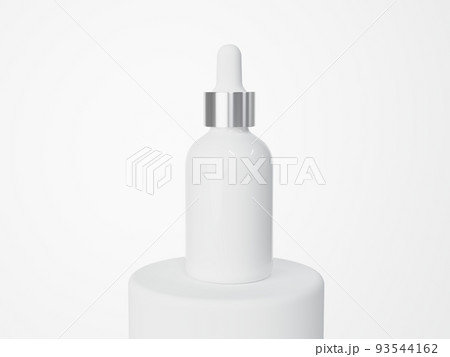 White glass cosmetic serum dropper bottle on podium 3D render, care product packaging 93544162