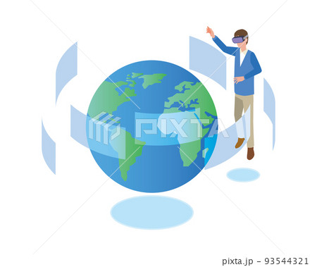 vrゴーグルを装着した男性と地球 93544321