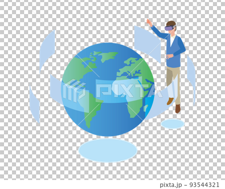 vrゴーグルを装着した男性と地球 93544321