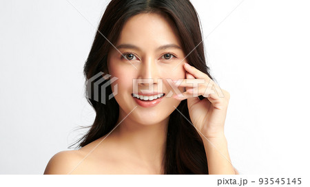 Beautiful young asian woman with clean fresh skin on white background, Face care, Facial treatment, Cosmetology, beauty and spa, Asian women portrait. 93545145
