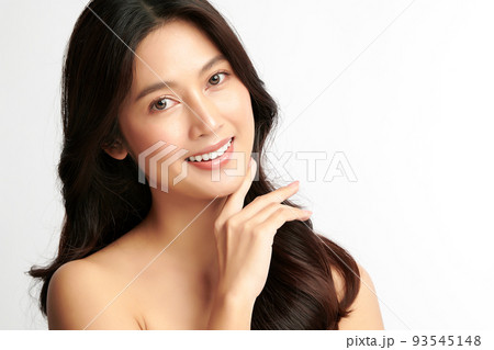 Beautiful young asian woman with clean fresh skin on white background, Face care, Facial treatment, Cosmetology, beauty and spa, Asian women portrait. 93545148
