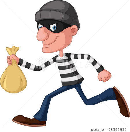 Cute thief cartoon carrying a bag of moneyのイラスト素材 [93545932