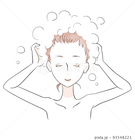 髪を洗う女性 両目を閉じる（水彩風）のイラスト素材 [93548221] - PIXTA