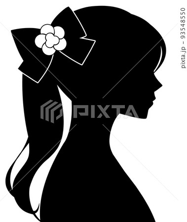 ポニーテールの女性の横顔 シルエットのイラスト素材