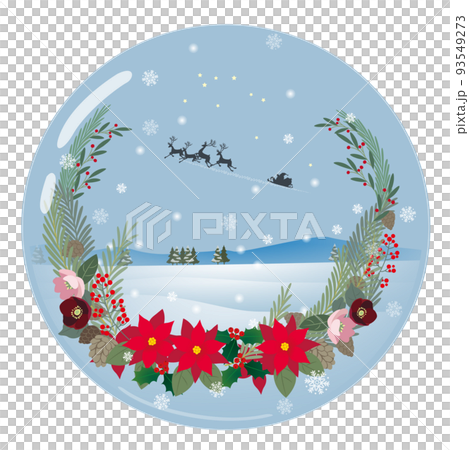 クリスマスリースと雪景色のオーナメントイラスト 93549273