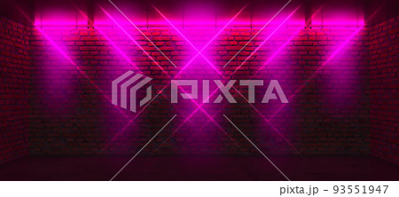 Background of an empty scene with brick walls and neon light. Brick walls, neon rays and glow 93551947