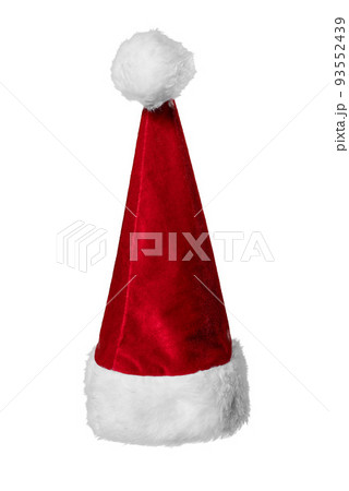 Burgundy New Year's hat of Santa Claus isolated on a white background. Red Christmas cap Burgundy New Year's hat of Santa Claus isolated on a white background. Red Christmas cap 93552439