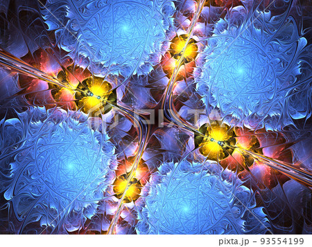 Arrangement of fractal swirls elements, lights and textures 93554199