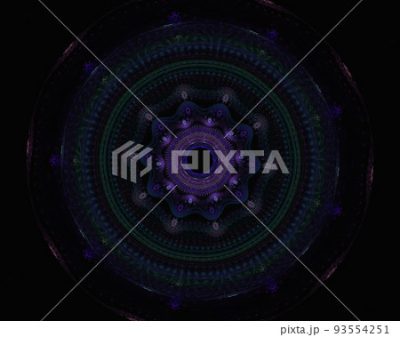 3D render. Shield fractal. Round glowing ornament 93554251
