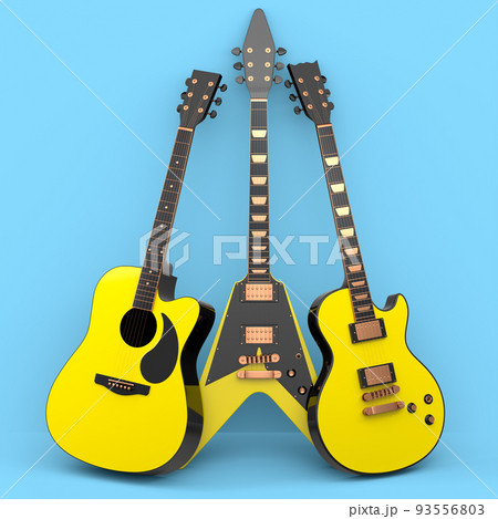 Set of electric acoustic guitar isolated on blue background. 93556803