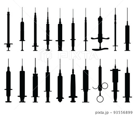Black silhouettes of syringes on a white background	 93556899