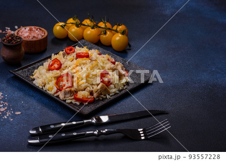 Homemade chinese fried rice with vegetables and a chicken 93557228