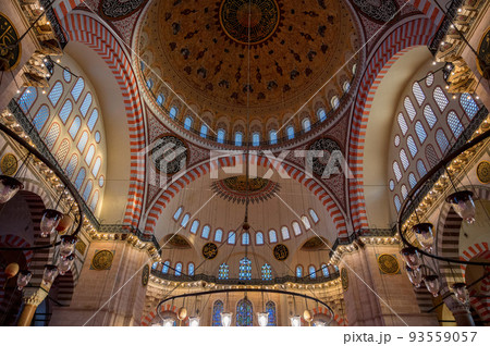 ISTANBUL, TURKEY - January 2022: Suleymaniye Mosque interior ISTANBUL, TURKEY - January 2022: Suleymaniye Mosque interior 93559057