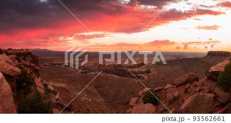 Scenic Panoramic View of American Landscape and Red Rock Mountains in Desert Canyon 93562661