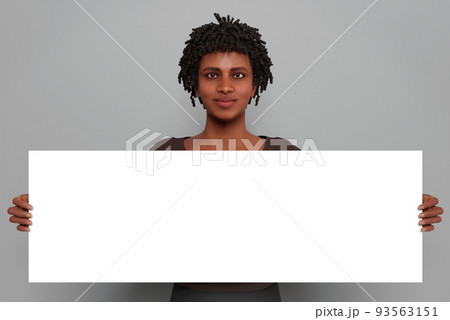 woman holding 36 x 12 canvas blank copy space selling art photo enlargement 3D illustration woman holding 36 x 12 canvas blank copy space selling art photo enlargement 3D illustration 93563151