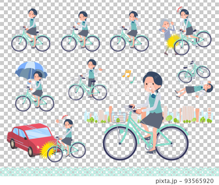 A set of female clerk riding a city cycle 93565920