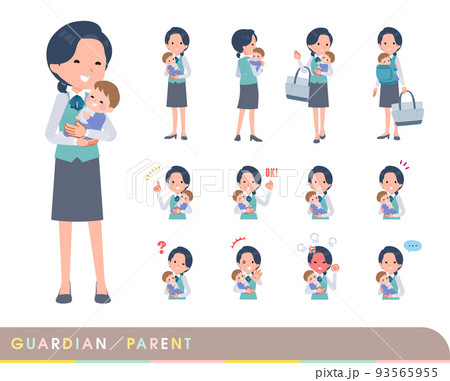 赤ちゃんの保護・世話をする事務員女性のセット 93565955