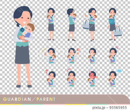 赤ちゃんの保護・世話をする事務員女性のセット 93565955