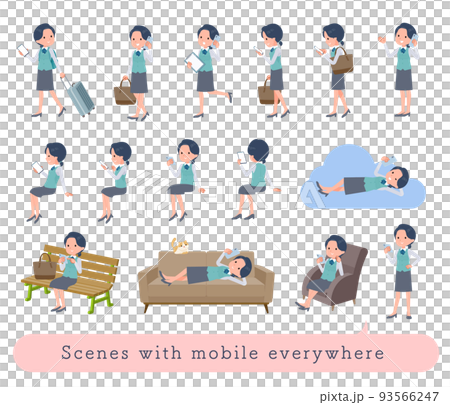 A set of clerk women who use smartphones in various scenes A set of clerk women who use smartphones in various scenes 93566247