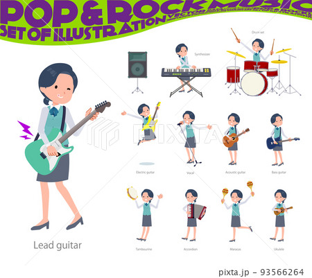 ロックンロールやポップミュージックを演奏する事務員女性のセット 93566264