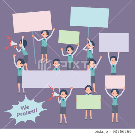 デモ抗議をする事務員女性のセット 93566266