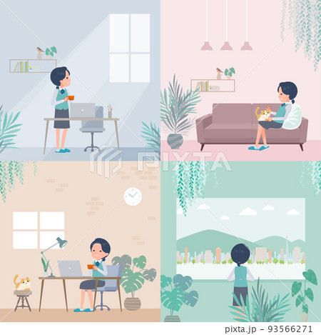 部屋でくつろぐ事務員女性のセット 93566271