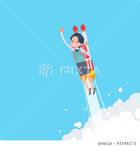 ロケットジェットで飛び立つ事務員女性のセット 93566273