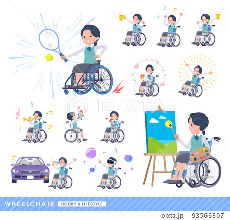 車椅子に乗る事務員女性のセット 93566307